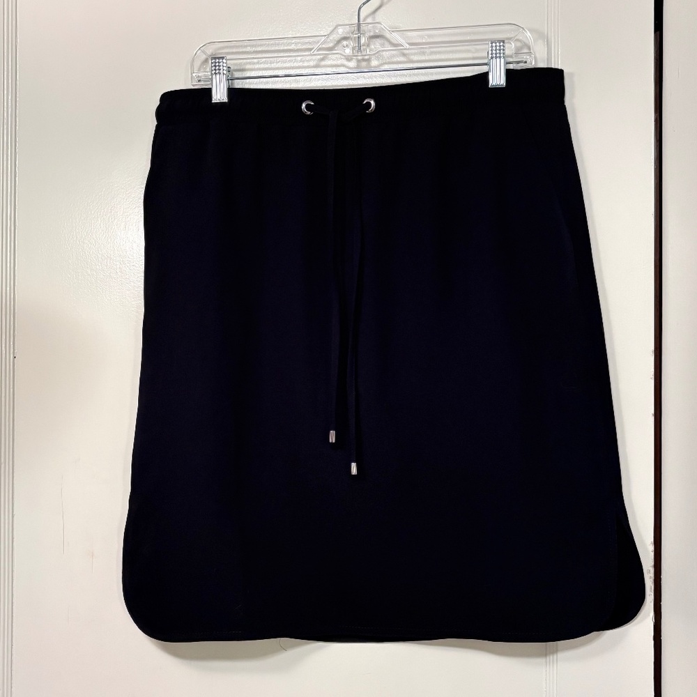 Ann Taylor Fluid Crepe Drawstring Waist, Pull On Tulip Hem Skirt, Knee-Length